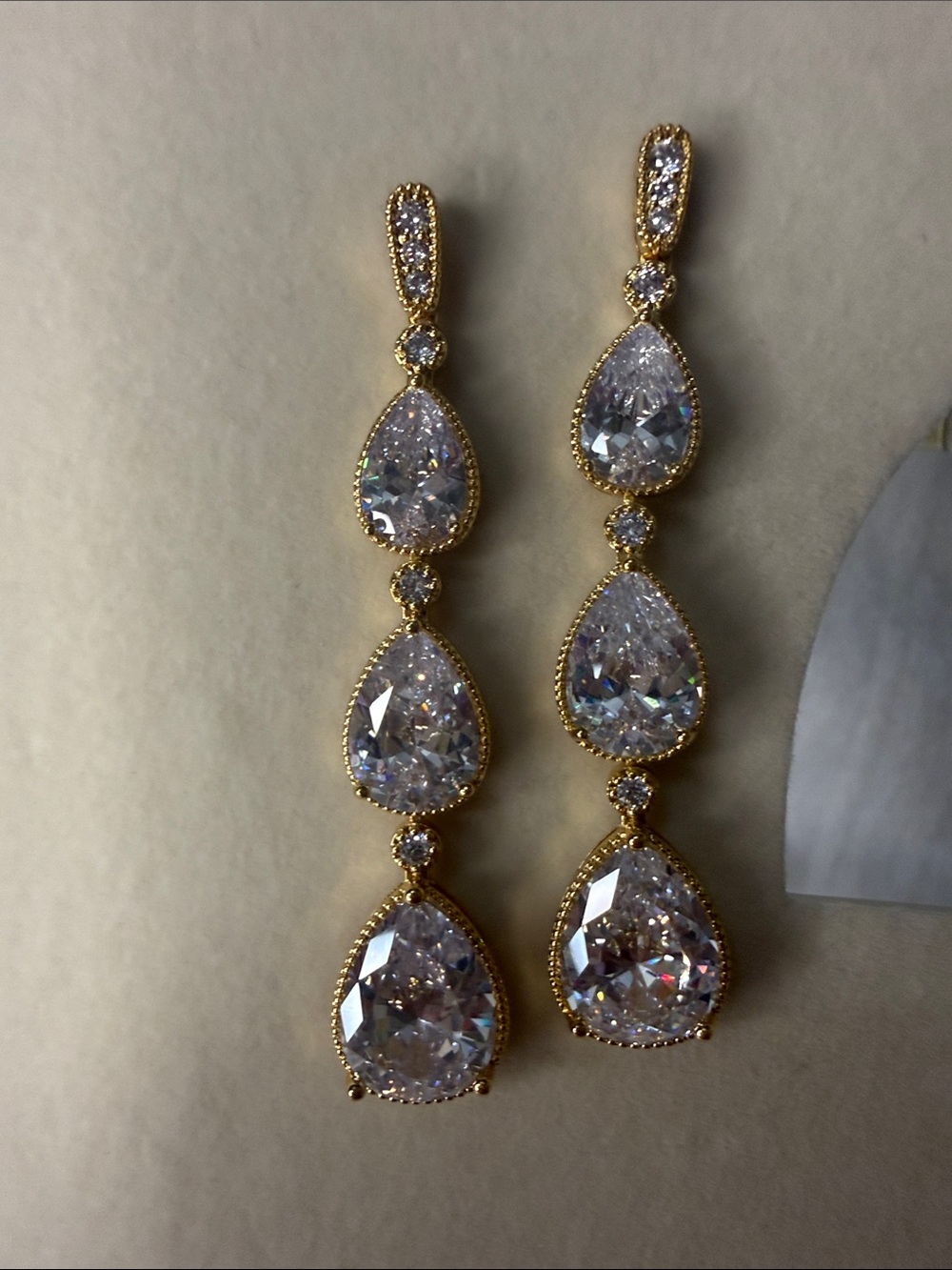 Gold Clear Crystal Teardrop Earrings- Holiday Party?